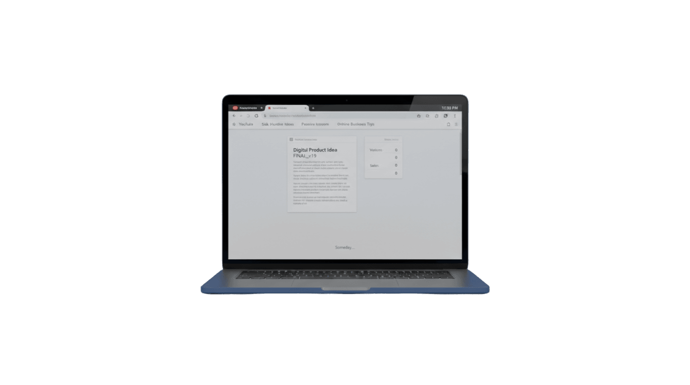 Lonely laptop with unfinished product idea — someday